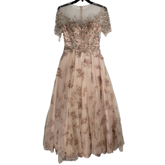 Mac Duggal $998 Size 8 Cap Sleeve Beaded Champagne Blush Pink 79317 Dress - Picture 2 of 14